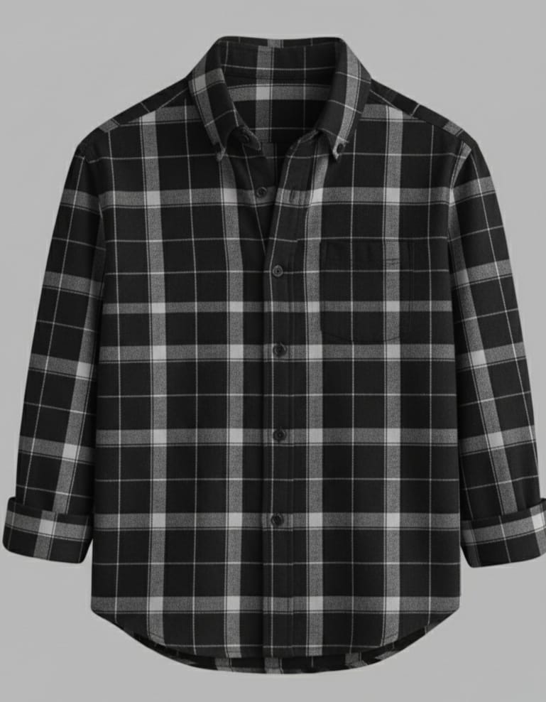 Men's Casual Black Check Shirt