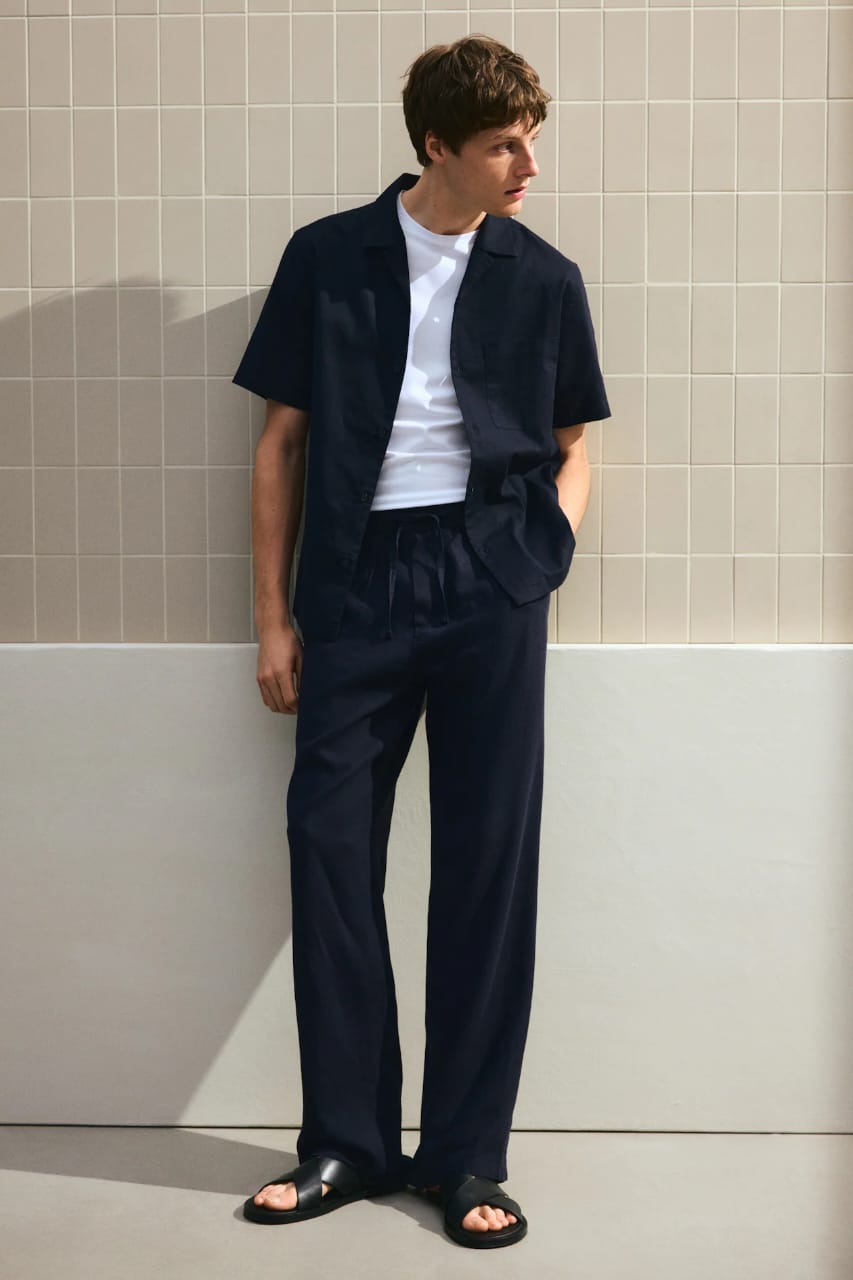 RELAXED FIT LINEN-BLEND TROUSERS