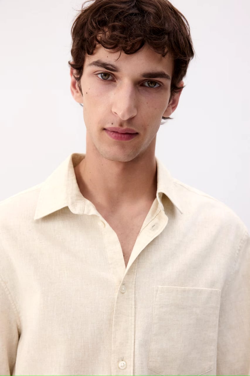 Asethly Classic Off-White Linen-Blend Long Sleeve Shirt
