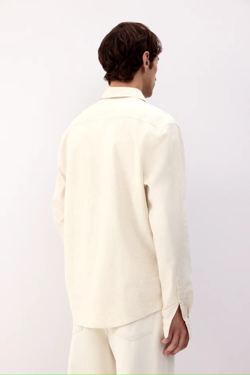 Asethly Classic Off-White Linen-Blend Long Sleeve Shirt