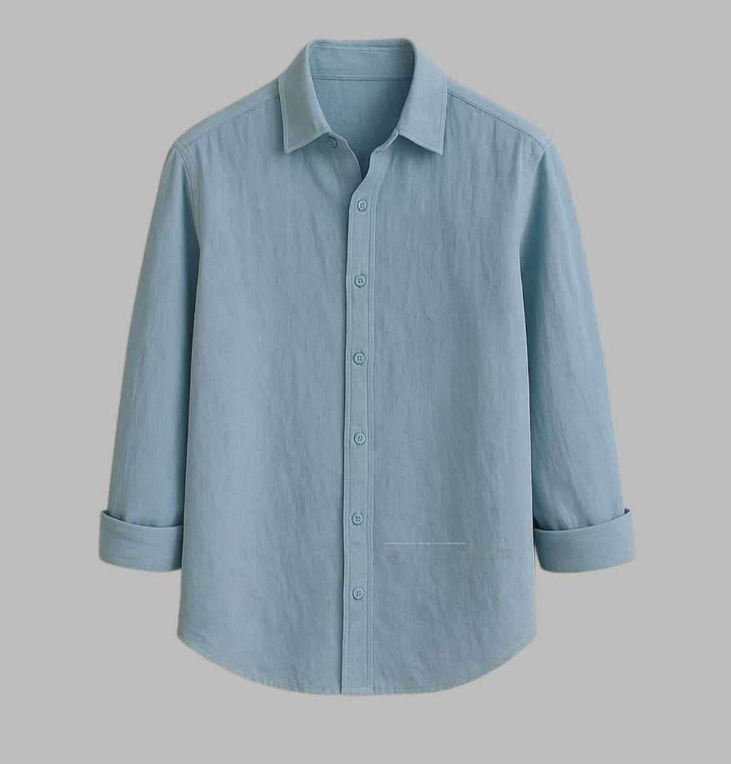 Asethly Light Sky Blue Linen-Blend Long Sleeve Shirt
