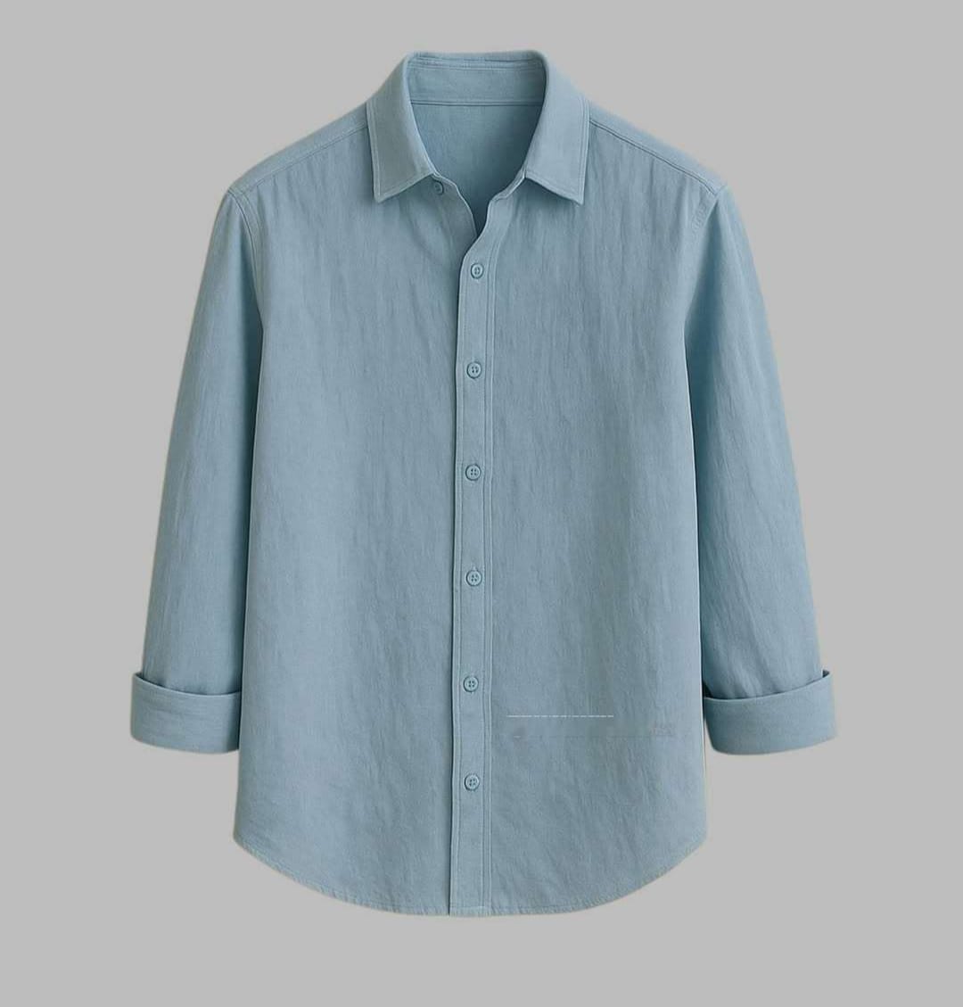 Asethly Light Sky Blue Linen-Blend Long Sleeve Shirt