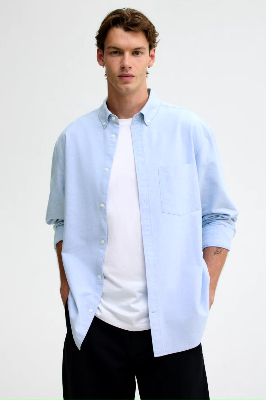 Asethly Light Sky Blue Linen-Blend Long Sleeve Shirt