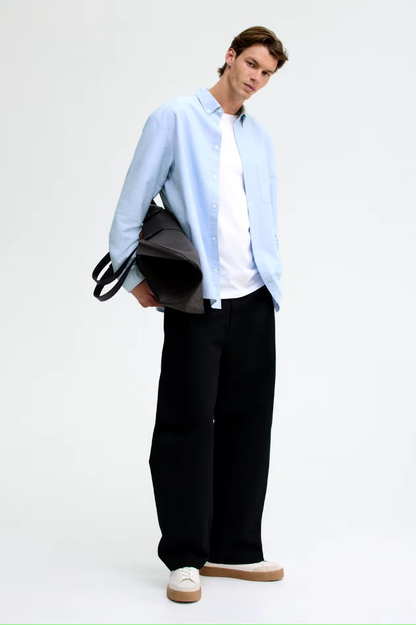 Asethly Light Sky Blue Linen-Blend Long Sleeve Shirt