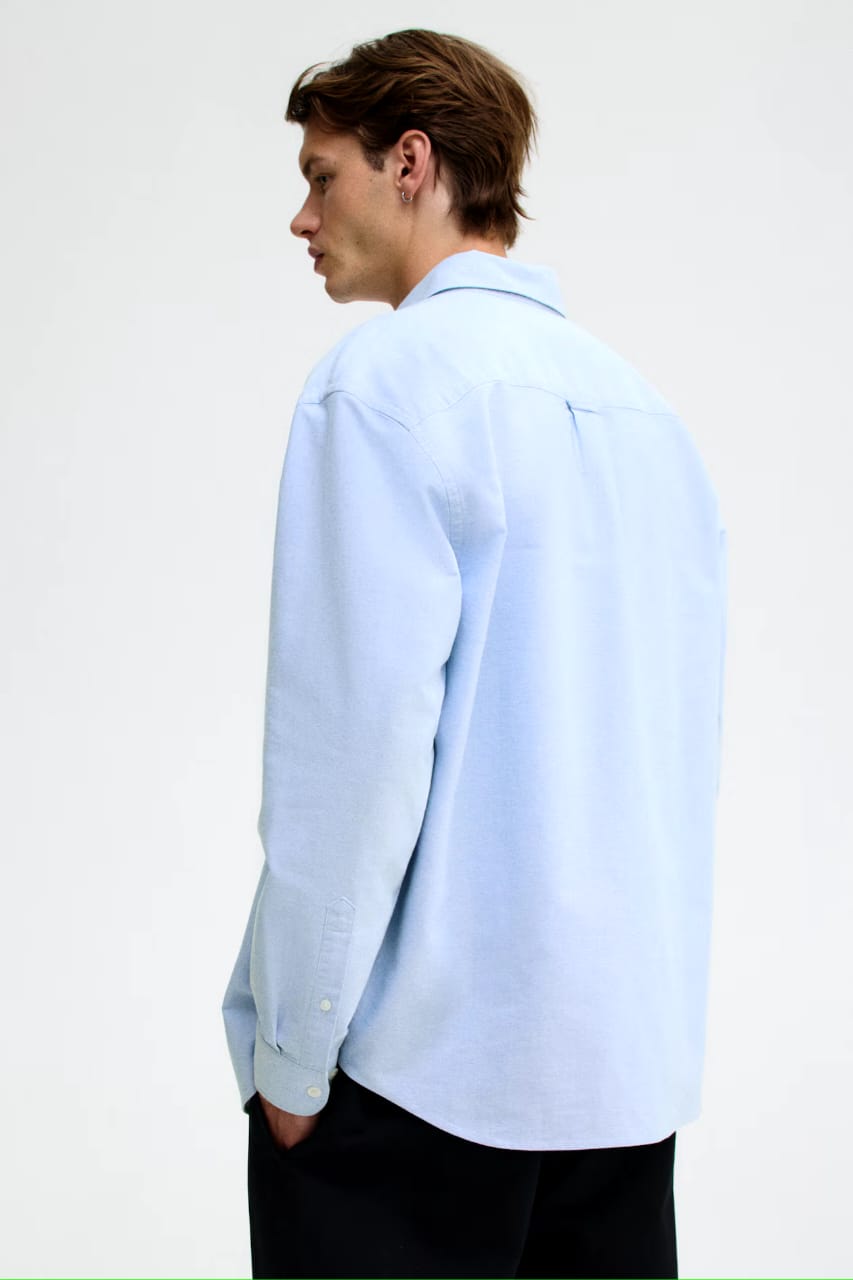 Asethly Light Sky Blue Linen-Blend Long Sleeve Shirt