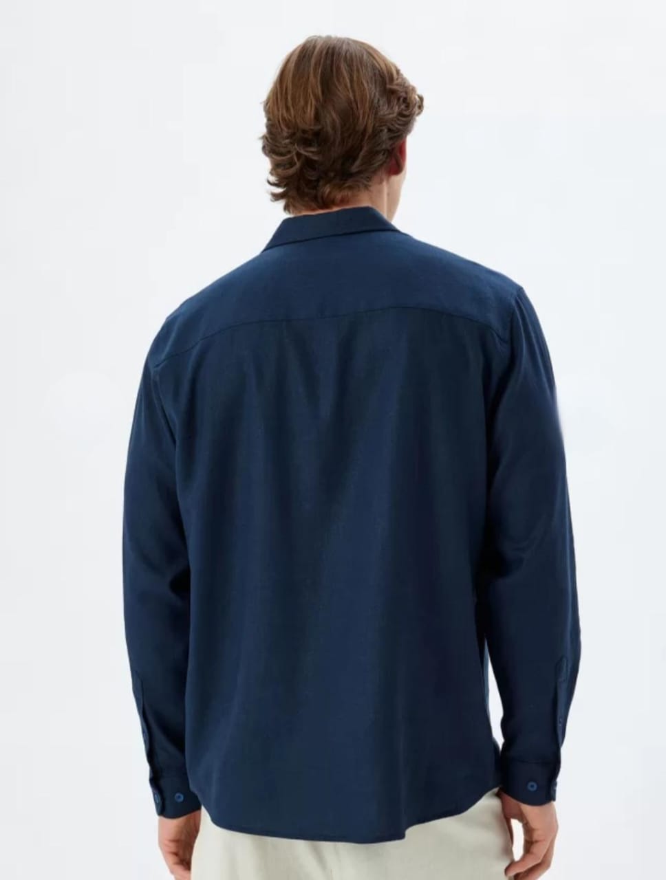 Asethly Midnight Navy Linen-Blend Long Sleeve Shirt