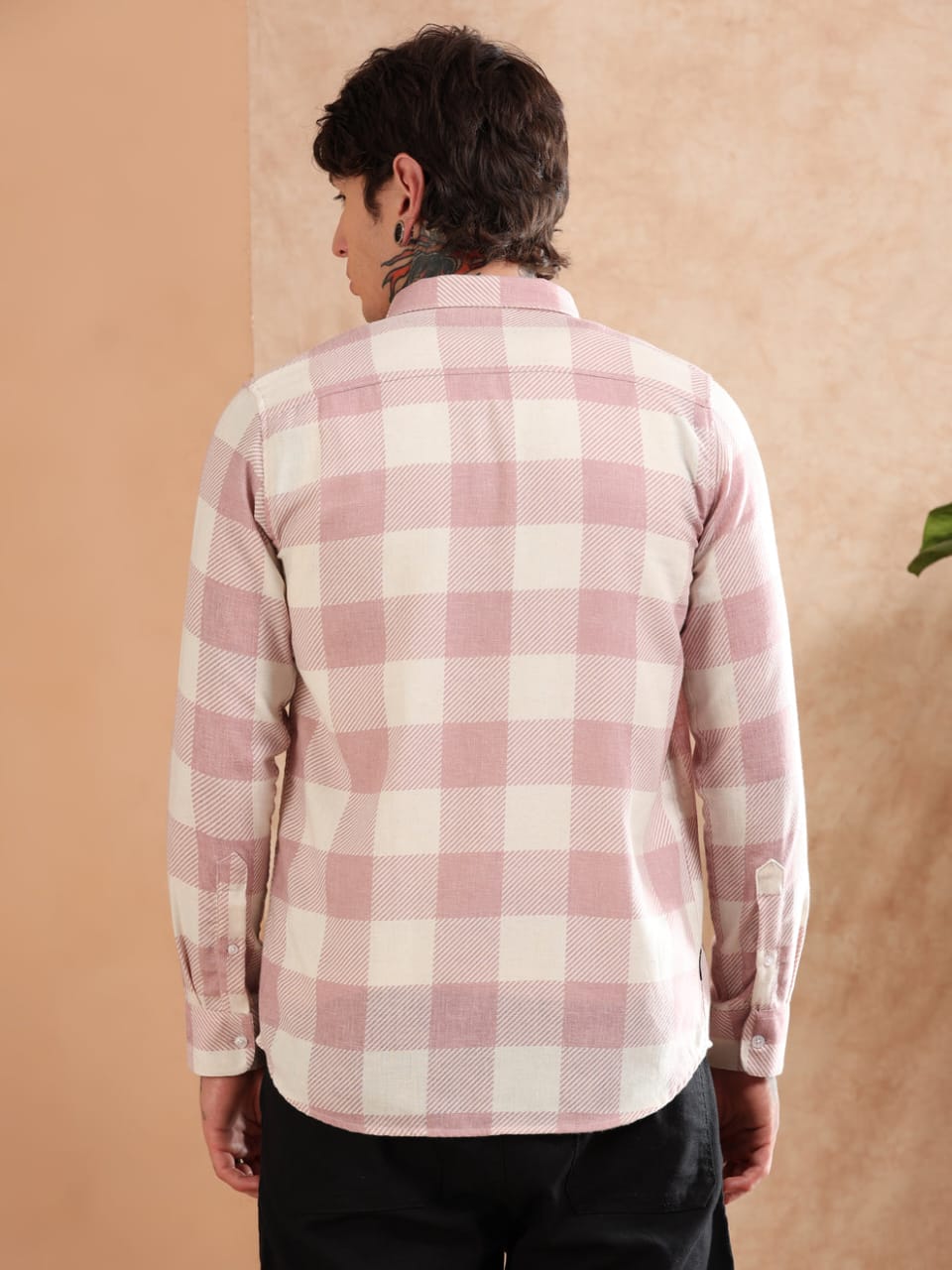 Men's light pink check shirt