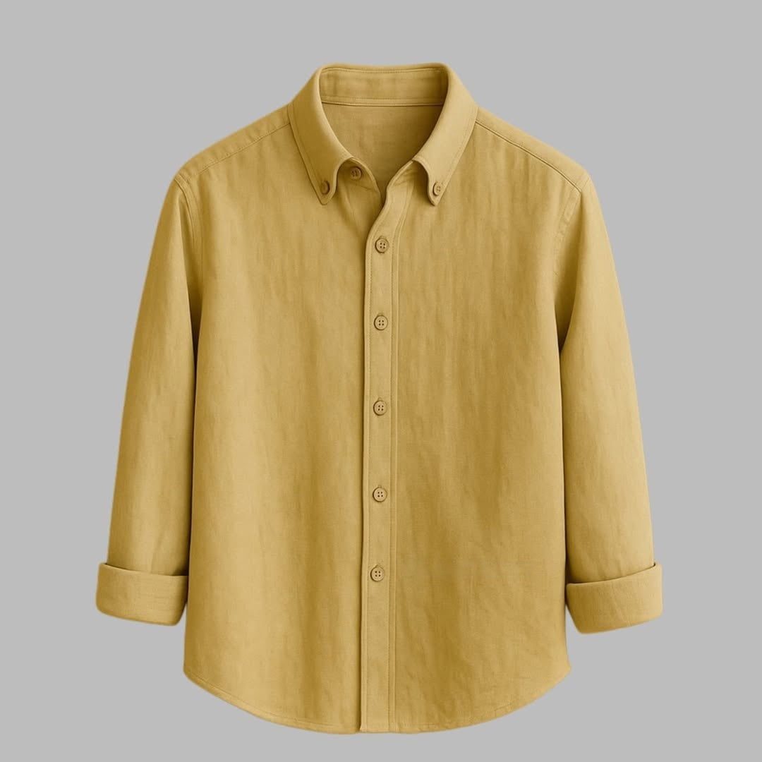Asethly Mustard Yellow Linen-Blend Long Sleeve Shirt